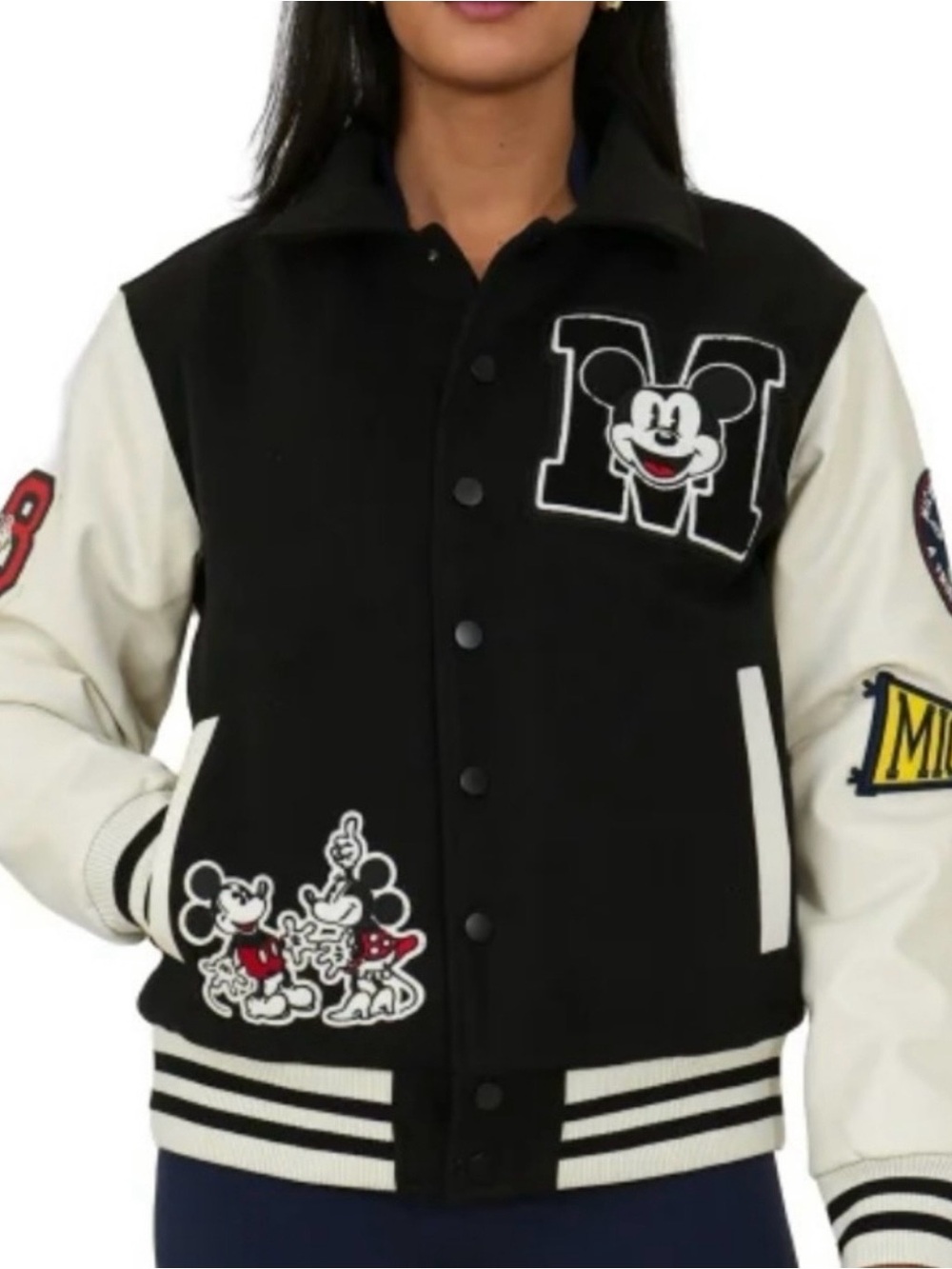 Black & White Graphic Mickey Varsity Jacket - Picture 2 of 8